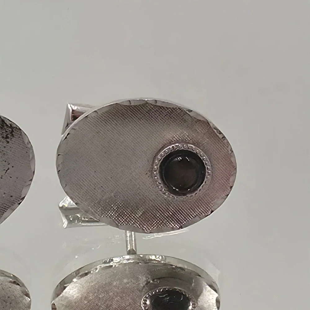 Sterling T2 Cufflinks Mens OS Silver Good Textured Oval Black Onyx Toggle Back
